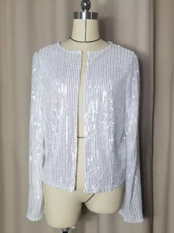 Clubwear Tops Stylish Jewel Neck Sequins Long Sleeves Blazers Cardigans