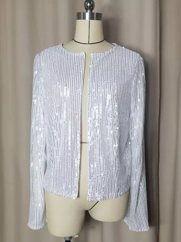 Clubwear Tops Stylish Jewel Neck Sequins Long Sleeves Blazers Cardigans