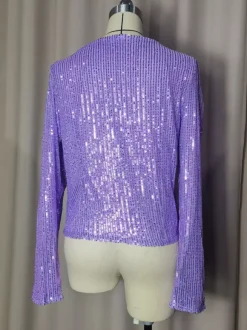 Clubwear Tops Stylish Jewel Neck Sequins Long Sleeves Blazers Cardigans