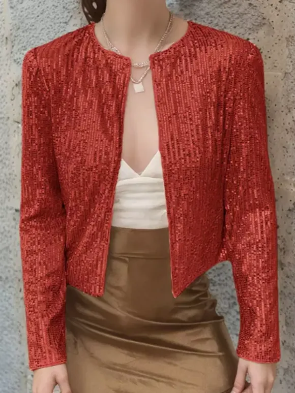 Clubwear Tops Stylish Jewel Neck Sequins Long Sleeves Blazers Cardigans