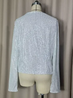 Clubwear Tops Stylish Jewel Neck Sequins Long Sleeves Blazers Cardigans