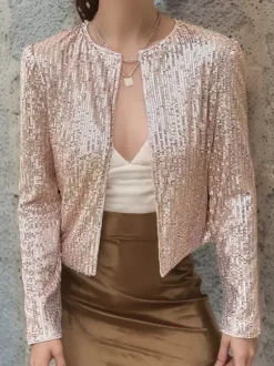 Clubwear Tops Stylish Jewel Neck Sequins Long Sleeves Blazers Cardigans