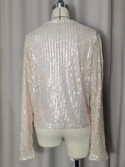 Clubwear Tops Stylish Jewel Neck Sequins Long Sleeves Blazers Cardigans