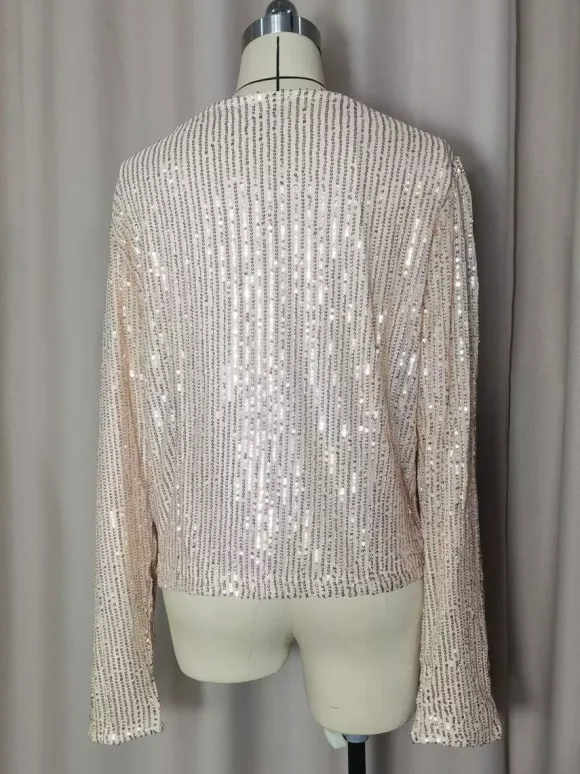 Clubwear Tops Stylish Jewel Neck Sequins Long Sleeves Blazers Cardigans
