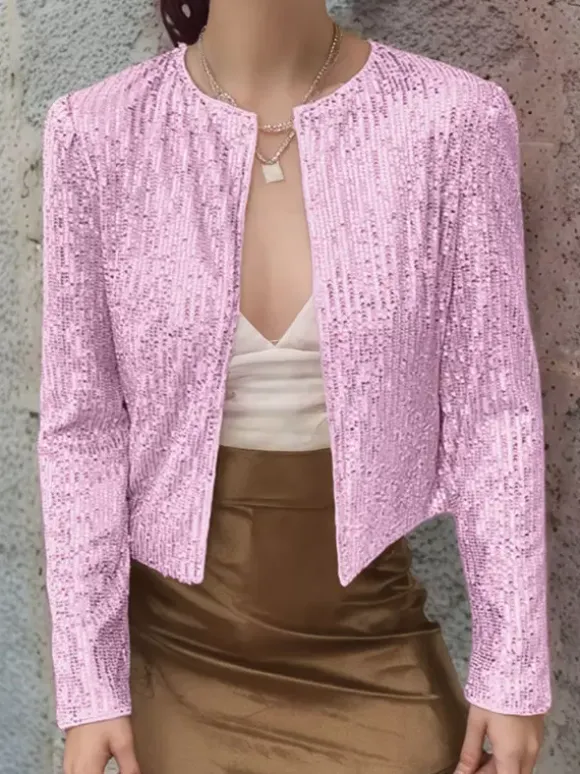 Clubwear Tops Stylish Jewel Neck Sequins Long Sleeves Blazers Cardigans