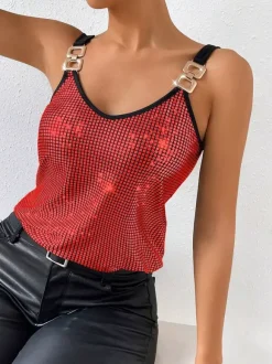 Clubwear Tops Stylish Straps Neck Sequins Sleeveless Tops