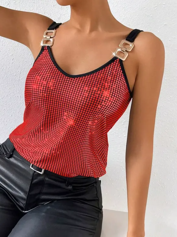 Clubwear Tops Stylish Straps Neck Sequins Sleeveless Tops