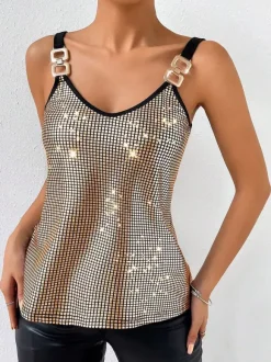 Clubwear Tops Stylish Straps Neck Sequins Sleeveless Tops