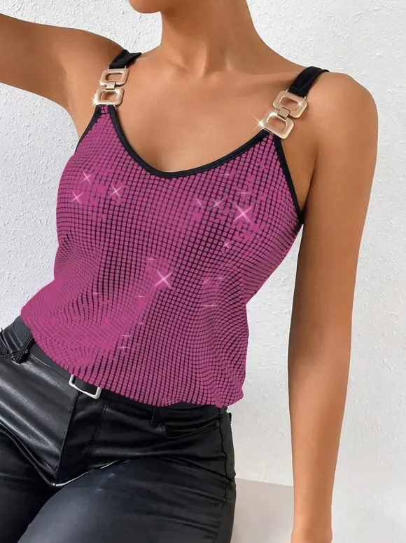 Clubwear Tops Stylish Straps Neck Sequins Sleeveless Tops