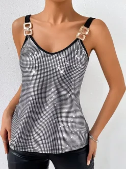 Clubwear Tops Stylish Straps Neck Sequins Sleeveless Tops