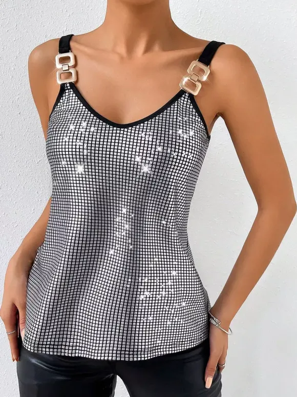 Clubwear Tops Stylish Straps Neck Sequins Sleeveless Tops