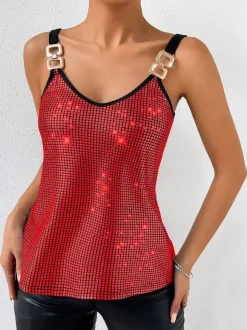 Clubwear Tops Stylish Straps Neck Sequins Sleeveless Tops