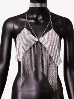 Clubwear Top Straps Halter Neck Chains Rhinestones Geometric Backless Tops