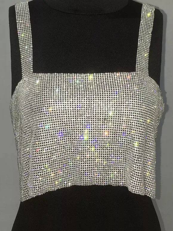 Clubwear Tops Trendy Off-The-Shoulder Sequins Sleeveless Backless Tops
