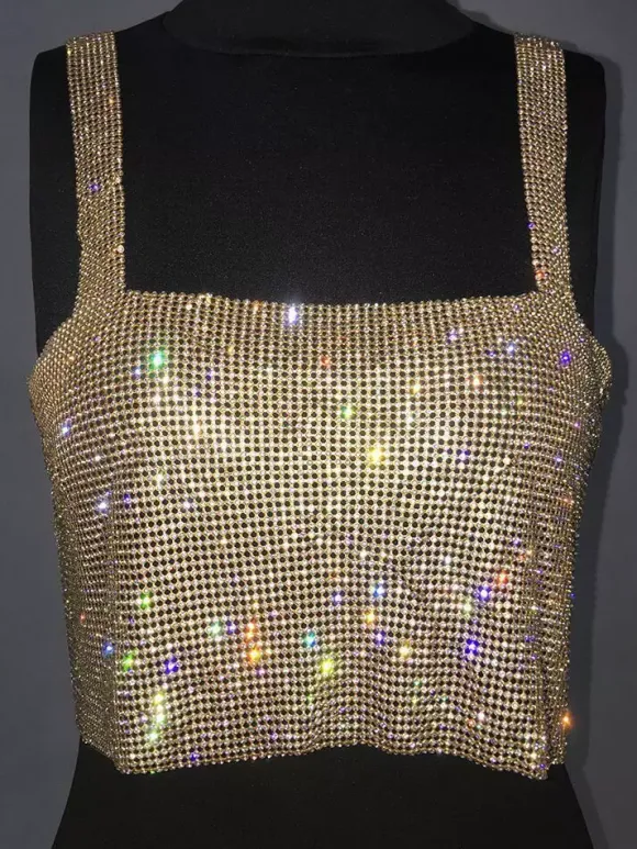 Clubwear Tops Trendy Off-The-Shoulder Sequins Sleeveless Backless Tops