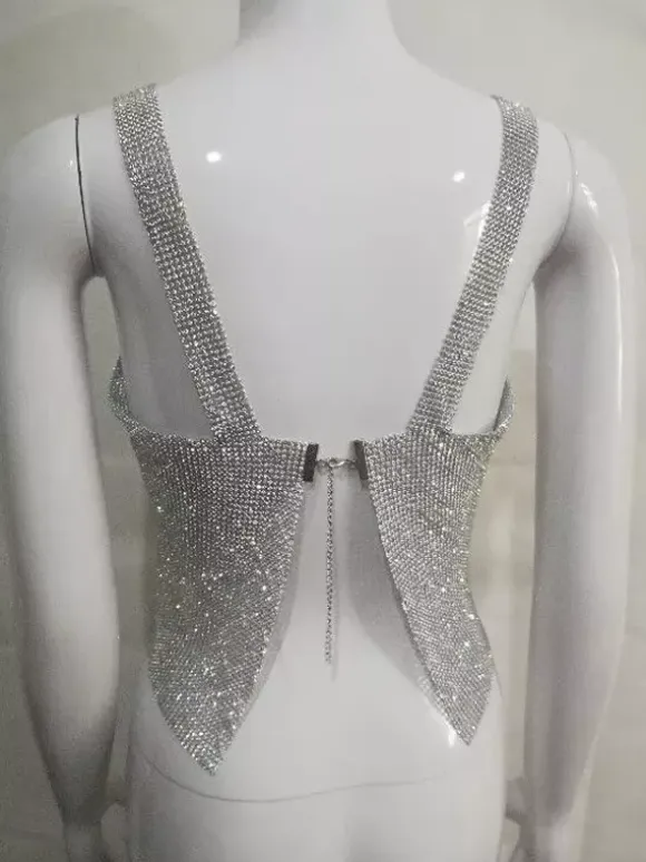 Clubwear Tops Trendy Off-The-Shoulder Sequins Sleeveless Backless Tops