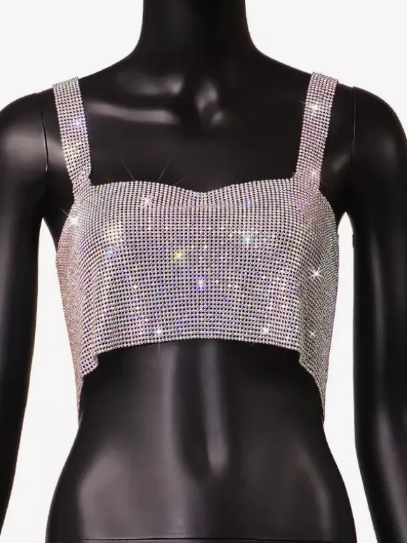 Clubwear Tops Trendy Off-The-Shoulder Sequins Sleeveless Backless Tops