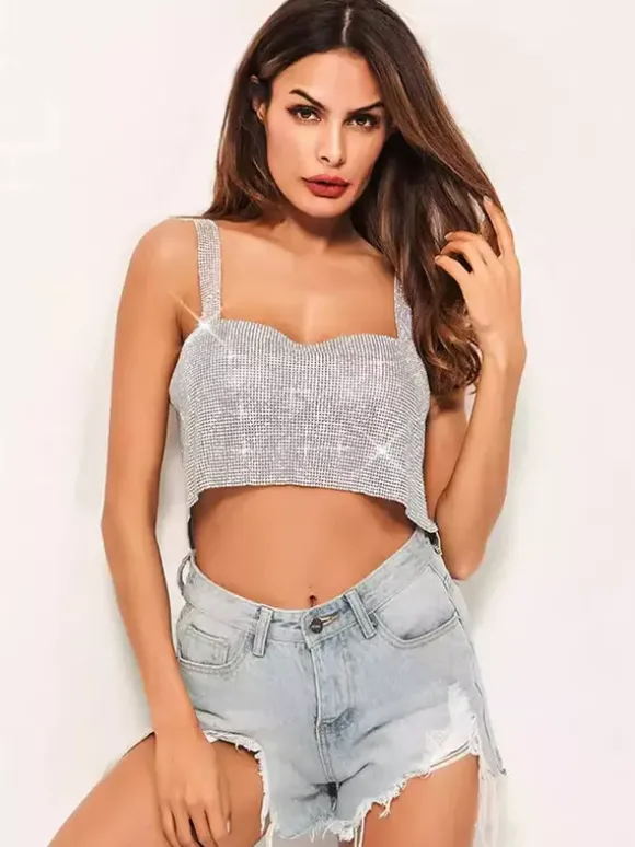 Clubwear Tops Trendy Off-The-Shoulder Sequins Sleeveless Backless Tops