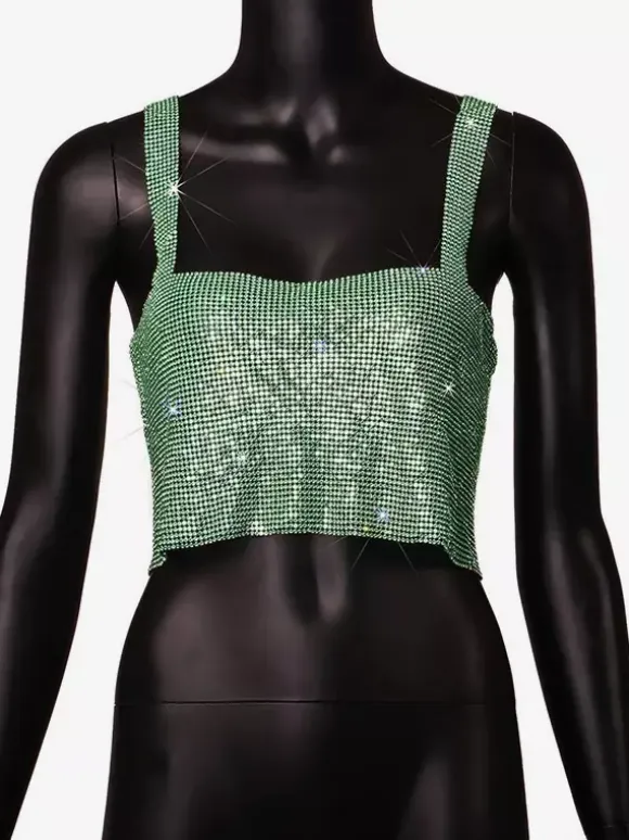 Clubwear Tops Trendy Off-The-Shoulder Sequins Sleeveless Backless Tops