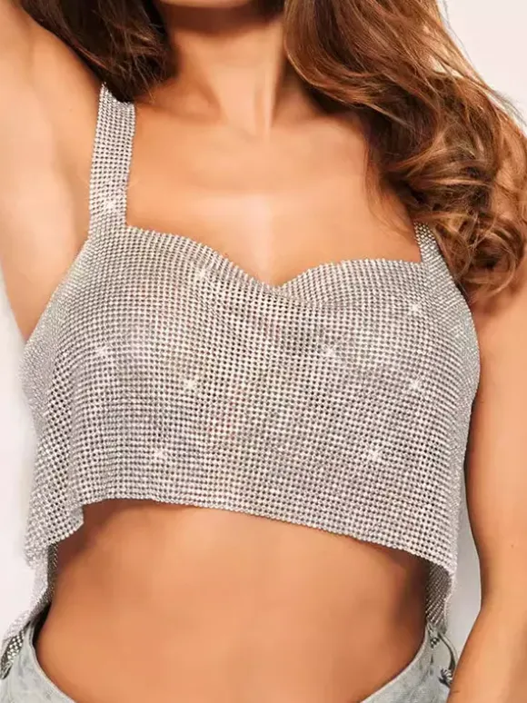 Clubwear Tops Trendy Off-The-Shoulder Sequins Sleeveless Backless Tops