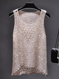 Clubwear Top Stylish Jewel Neck Nets Polyester Clothes