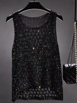 Clubwear Top Stylish Jewel Neck Nets Polyester Clothes