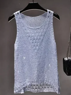 Clubwear Top Stylish Jewel Neck Nets Polyester Clothes