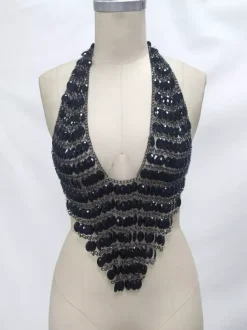 Clubwear Top Trendy Halter Chains Sleeveless Backless Acrylic Tops