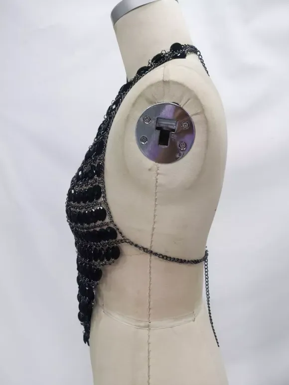 Clubwear Top Trendy Halter Chains Sleeveless Backless Acrylic Tops