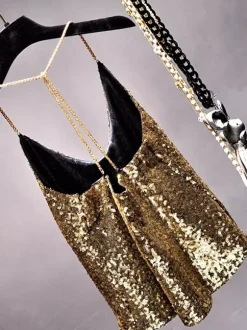 Clubwear Top Trendy Straps Neck Sequins Chains Sleeveless Backless Tops