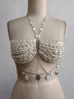 Clubwear Top Unique Halter Pearls Backless Tops