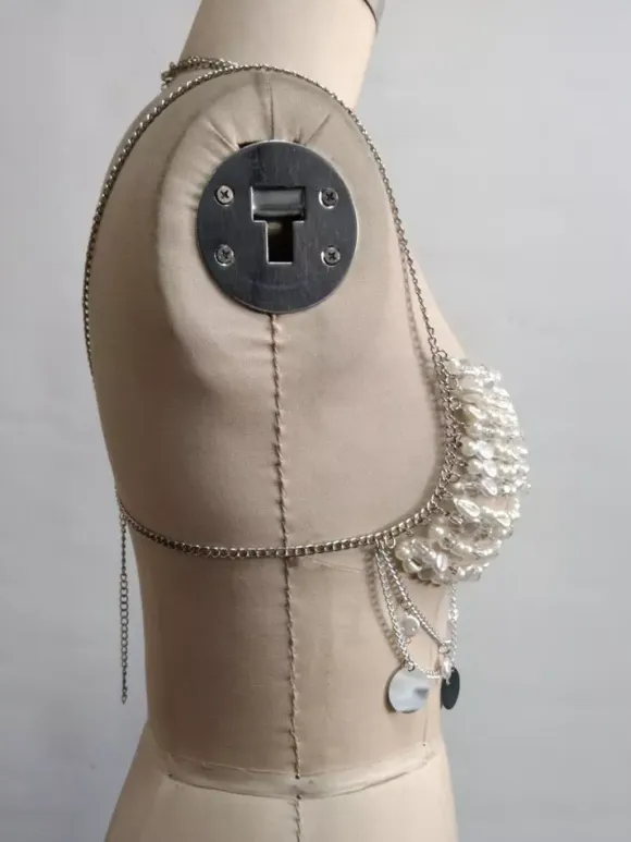 Clubwear Top Unique Halter Pearls Backless Tops