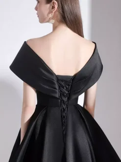 Cocktail Dress 2026 A-Line V-Neck Knee-Length Short Sleeves Lace-Up Pleated Satin Little Black Dress Free Customization