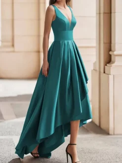Cocktail Dress Gorgeous A-Line V-Neck Satin Party Dress Free Customization