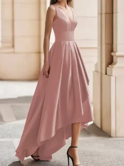 Cocktail Dress Gorgeous A-Line V-Neck Satin Party Dress Free Customization