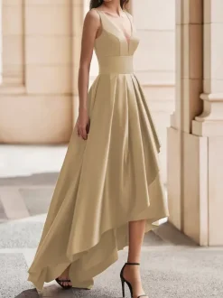 Cocktail Dress Gorgeous A-Line V-Neck Satin Party Dress Free Customization