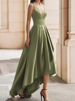 Cocktail Dress Gorgeous A-Line V-Neck Satin Party Dress Free Customization