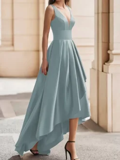 Cocktail Dress Gorgeous A-Line V-Neck Satin Party Dress Free Customization