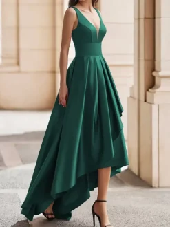 Cocktail Dress Gorgeous A-Line V-Neck Satin Party Dress Free Customization