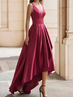 Cocktail Dress Gorgeous A-Line V-Neck Satin Party Dress Free Customization