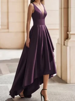 Cocktail Dress Gorgeous A-Line V-Neck Satin Party Dress Free Customization