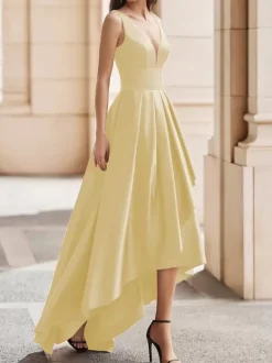 Cocktail Dress Gorgeous A-Line V-Neck Satin Party Dress Free Customization