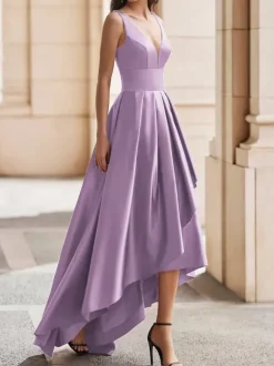 Cocktail Dress Gorgeous A-Line V-Neck Satin Party Dress Free Customization