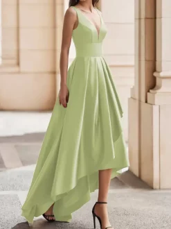 Cocktail Dress Gorgeous A-Line V-Neck Satin Party Dress Free Customization