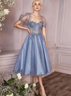 Cocktail Dress Beautiful A-Line Tea-Length Sweetheart Neck Lace Party Dresses