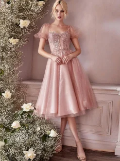 Cocktail Dress Beautiful A-Line Tea-Length Sweetheart Neck Lace Party Dresses