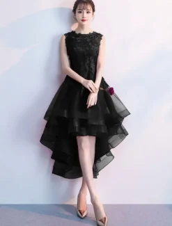Cocktail Dresses Red High Low Prom Homecoming Dress Lace Applique Asymmetrical Party Dress Free Customization
