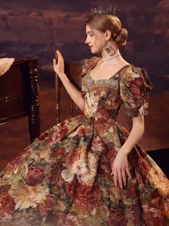 Coffee Brown Retro Tudor Dress Costumes Women's Polyester Dress Marie Antoinette Costume Euro-Style 18th Century Costume