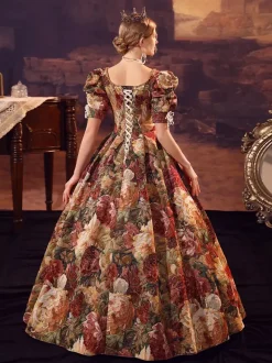 Coffee Brown Retro Tudor Dress Costumes Women's Polyester Dress Marie Antoinette Costume Euro-Style 18th Century Costume