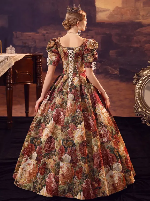Coffee Brown Retro Tudor Dress Costumes Women's Polyester Dress Marie Antoinette Costume Euro-Style 18th Century Costume